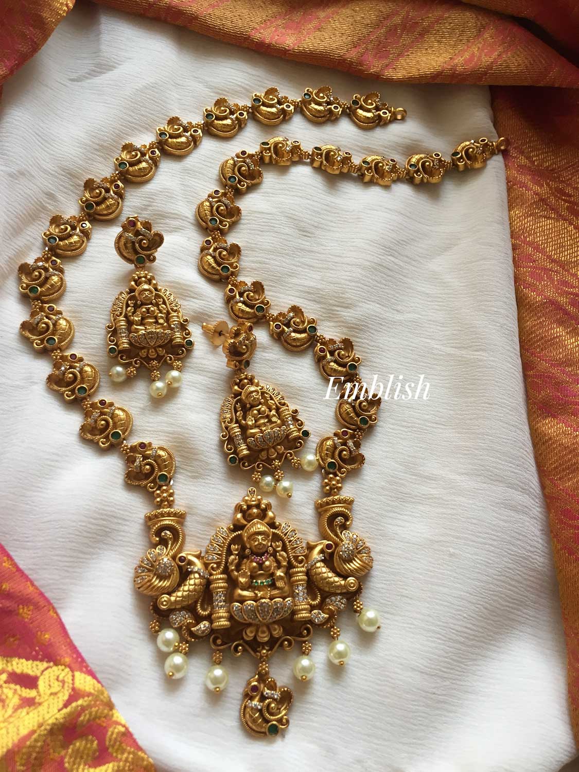 Gold alike Lakshmi Lakshmi peacock drop neckpiece